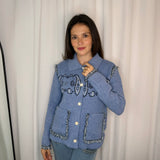 CASACO MALHA BANDANAS AZUL JEANS