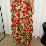 VESTIDO HALTER FOLHOS VERDE FLORES