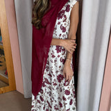 VESTIDO CRU COM FLORES BORDEAUX