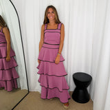 CONJUNTO TOP E SAIA ROSA FOLHOS