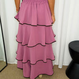 CONJUNTO TOP E SAIA ROSA FOLHOS