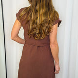 CONJUNTO TOP E SAIA CASTANHO COM BORDADOS