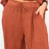 CONJUNTO TOP E CALÇAS LINHO TELHA