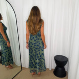 VESTIDO VERDE FOLHAS AZUIS