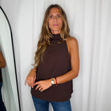 TOP HALTER CASTANHO