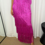 VESTIDO FRANJAS FUCSIA