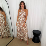 VESTIDO HALTER COM FOLHOS BEGE