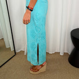 CONJUNTO TOP E SAIA TURQUESA