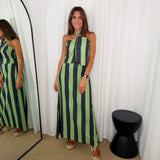 CONJUNTO TOP E SAIA VERDE E AZUL