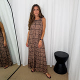 VESTIDO MALHA SEDA CASTANHO ESTAMPADO