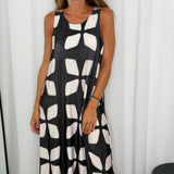 VESTIDO MALHA SEDA PRETO ESTAMPADO BEGE