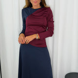 VESTIDO BORDEAUX E NAVY