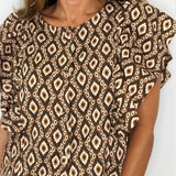 CONJUNTO TÚNICA E CALÇAS CASTANHO ESTAMPADO