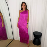 VESTIDO FRANJAS FUCSIA
