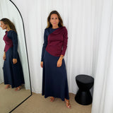 VESTIDO BORDEAUX E NAVY