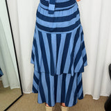 VESTIDO HALTER COM FOLHOS AZUL RISCAS