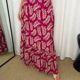 CONJUNTO TOP E SAIA FOLHAS ROSA