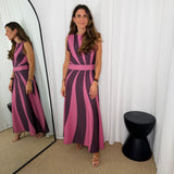 VESTIDO BERINGELA E ROSA VELHO