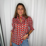 CAMISA GOLA FAVOS MANGA CURTA VERMELHO ESTAMPADO