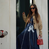 VESTIDO AZUL MARINHO COM BORDADOS