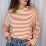 CAMISOLA ALGODÃO RISCAS AMARELO E ROSA