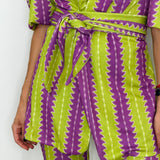 CONJUNTO KIMONO E CALÇAS ROXO E VERDE