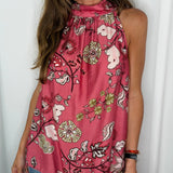 TOP HALTER ASSIMÉTRICO ROSA FLORES
