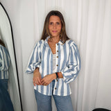 CAMISA/CASACO RISCAS AZUL E BRANCO