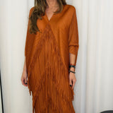 VESTIDO TELHA FRANJAS