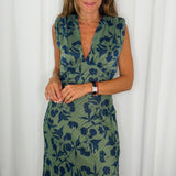 VESTIDO VERDE FOLHAS AZUIS