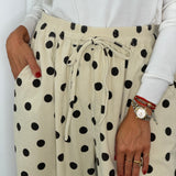 CALÇAS BOMBAZINE CRU POLKA DOTS