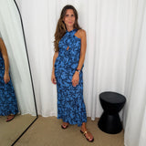 CONJUNTO TOP E SAIA AZUL ESTAMPADO