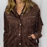 BF - CASACO NOBUCK CASTANHO FRANJAS E TACHAS