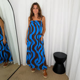 VESTIDO AZULÃO E CASTANHO