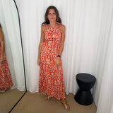 CONJUNTO TOP E SAIA ESTAMPADO LARANJA