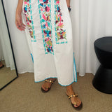 KAFTAN BRANCO BORDADOS TURQUESA