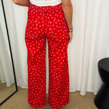 CALÇAS POLKA DOT VERMELHO E ROSA