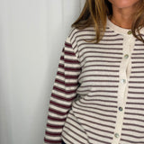 CARDIGAN RISCAS TAUPE E BORDEAUX