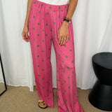 CALÇAS MALHA SEDA POLKA DOTS ROSA