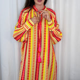 VESTIDO ÉTNICO AMARELO E ROSA