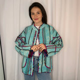 CASACO TURQUESA COM BORDADOS