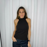 TOP MALHA HALTER CASTANHO