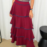 CONJUNTO TOP E SAIA BORDEAUX FOLHOS COM VIVO
