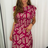 CONJUNTO TOP E SAIA FOLHAS ROSA