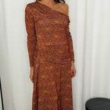 VESTIDO ASSIMÉTRICO TELHA ESTAMPADO