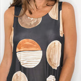 VESTIDO MALHA SEDA PRETO ESTAMPADO BEGE E TELHA