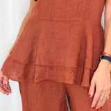 CONJUNTO TOP E CALÇAS LINHO TELHA