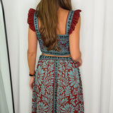 CONJUNTO TOP E SAIA BORDEAUX E TURQUESA