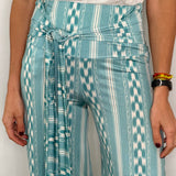 CALÇAS MALHA SEDA AZUIS ESTAMPADAS