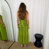 CONJUNTO TOP E SAIA RISCAS VERDE E AZUL